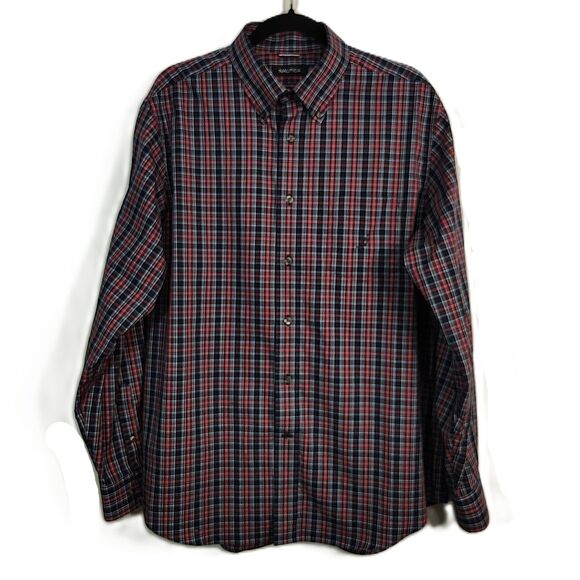 Nautica Cotton Wrinkle Resistant Men's Large Shirt Black Red Button Down Shirt - Picture 2 of 5